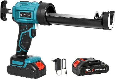 MODULIX pistolet à cartouche électrique sans fil 300 ml, pistolet silicone électrique avec 4 vitesses réglables, led, anti-goutte, pour calfeutrage, joints, masticage, remplissage et étanchéité