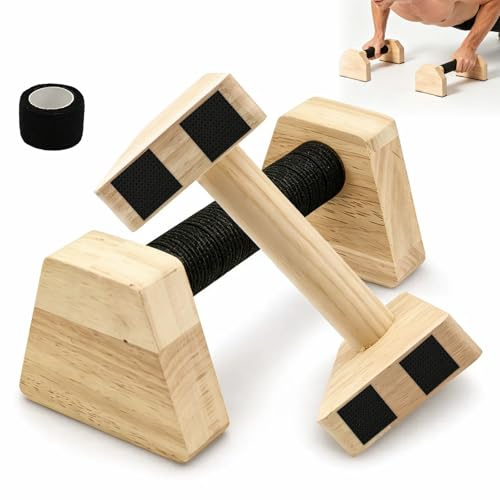 2 Pièces Poignées de Pompes, Parallettes en Bois, Poignée Pompe Musculation, Barres Push up en Bois pour Gymnastique, Fitness, Musculation