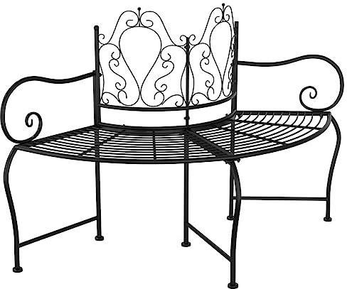 Owoxanthellate Baumbank 150 cm Rundbank aus Stahl, wetterfeste Gartenbank aus Metall für Bäume, Elegante Sitzbank Schwarz für Garten und Terrasse, Rundum-Design für Schatten und Entspannung