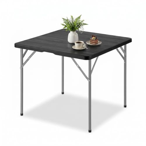 Sekey Gartentisch Klappbar, H x B x T: 74 x 86 x 86 cm, Kunststoff Holz Optik Balkontisch 4 Personen, Wetterfest Klapptisch Outdoor Campingtisch Beistelltisch Bistrotisch, Schwarz