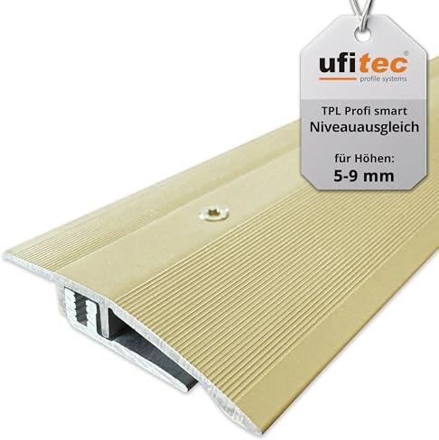 ufitec® Profi Smart Profilsystem für Vinylböden - geeignet für Belagshöhen von 5-9 mm - ALU eloxiert - Gold Hell - (Höhenausgleichsprofil - Länge: 90 cm, Gold Hell)