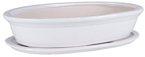 Vaso per bonsai/fiori, da giardino, in ceramica/terracotta, con sottovaso, bianco, 6 misure (40)