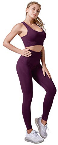 Jamron Donna Set di Abbigliamento Yoga Reggiseno Sportivo+Leggings 2 Pezzi Tuta Sportiva Palestra Fitness Activewear