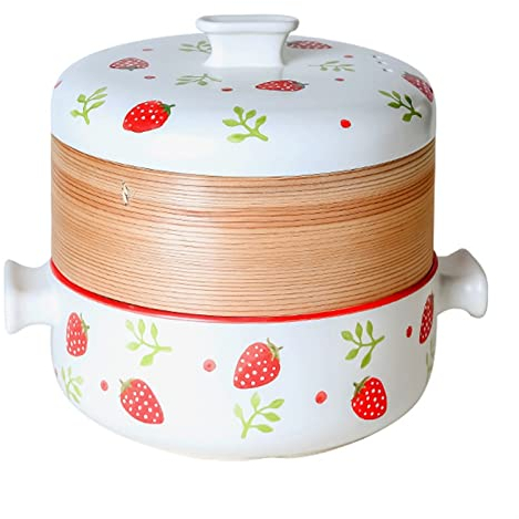 FORVOLWCO Vaporera multifunción de cerámica, vaporera de cerámica de Estilo japonés de Doble Capa, Olla para Estufa, Olla para Sopa, Olla Caliente con Tapa, Utensilios de Cocina Ideales (Size : 1.5L)