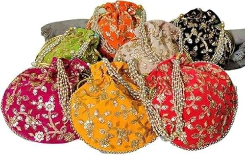 Handcrafted Women’s Velvet Embroidered Potli Bag | Traditional Indian Drawstring Pouch Purse for Wedding, Festive & Party Favors (Pack of 50)