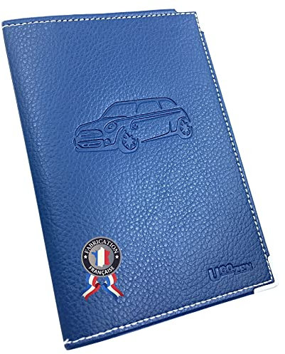 Ugozen Porte Papier Voiture en Simili Cuir + Pochette Cristal pour la Carte Grise Inclu ✯Fabrication FRANÇAISE ✯ Bleu