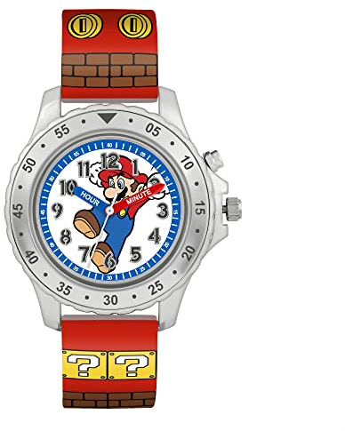 Mario Boy's Analogue Quartz Time Teacher Watch with Silicone Strap & Flashing Lights