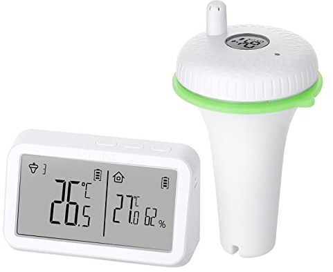 INKBIRD IBS-P02R Funk Poolthermometer, Schwimmend Poolthermometer mit Innentemperatur- und Luftfeuchtigkeitsmonitor, Großer Bildschirm, IPX7 Wasserdicht, für Pool, Whirlpool, Teich