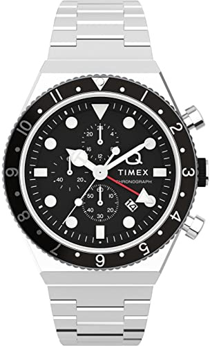 Timex Herrkronograf kvarts armbandsklocka Q GMT, Silver/svart, Sporter