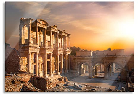 Pixxprint Quadro in vetro | Murale in vero vetro | Antica rovina del tempio | 100 x 70 cm | con sospensione e distanziatore