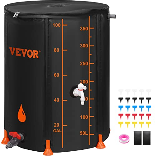 VEVOR Barril De Lluvia Plegable 379 L Colector de Barril de Agua de Lluvia Tanque de Agua de Lluvia Portátil Sistema de Recolección de Agua de Lluvia 1000D PVC con Grifo para Recolectar Agua, Negro