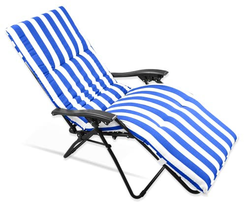 CHELY INTERMARKET Cojín Acolchado 180x55x8cm Azul y Blanco Raya Exterior Tumbonas Sillas Jardín Terraza Cómodo Poliéster Respaldo Largo Palets Reclinables Sujeción Elástica Vacaciones
