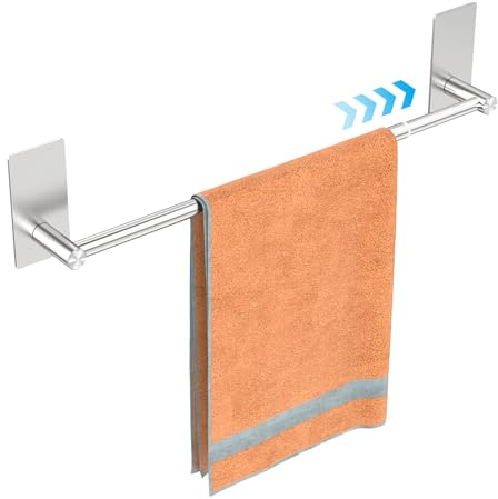 Strength Enemy Toalleros de Baño Sin Taladro, Toallero Adhesivo Baño Ajustable 40-75 cm, Acero Inoxidable 304 Cepillado, Toallero Barra Extensible para Baño y Cocina - Plata