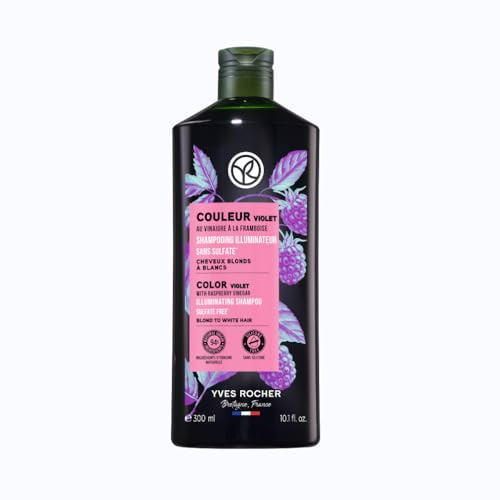Yves Rocher Violettes Aufhellungs-Shampoo, Haartyp: blondes bis weißes Haar, reine Farbe, gedämpfte gelbliche Reflexionen, sulfatfrei, silikonfrei, 300 ml