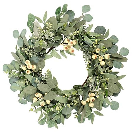 ORFOFE Artificial Eucalyptus Leaf Wreath Wall Door Hanging Decoration for Use Simulation Green Wreath for Front Door Farmhouse Garden Patio All Year Decor