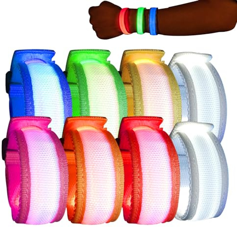 Begonia 8 Stück LED Armband, LED Leuchtarmbänder Nachtlaufarmband | leuchten im DunkelPartyzubehör für Sport,Camping,Party,Karneval, Konzert