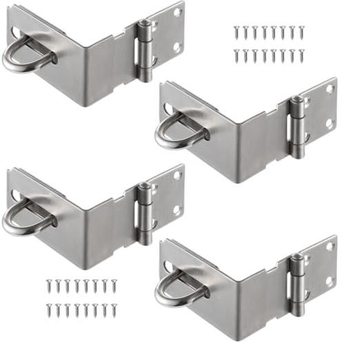 Lnrueg 4-Pack 90-Degree Stainless Steel Hasp Latches, Desk Drawer Lock, File Cabinet Lock, Silver