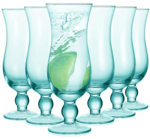 Cheardia Lot de 6 verres Hurricane en verre Pina Colada de 414 ml - Dégradé vert clair - Gobelets pour jus, cocktails, bière corsée, boissons tropicales, eau, boissons - Sans plomb
