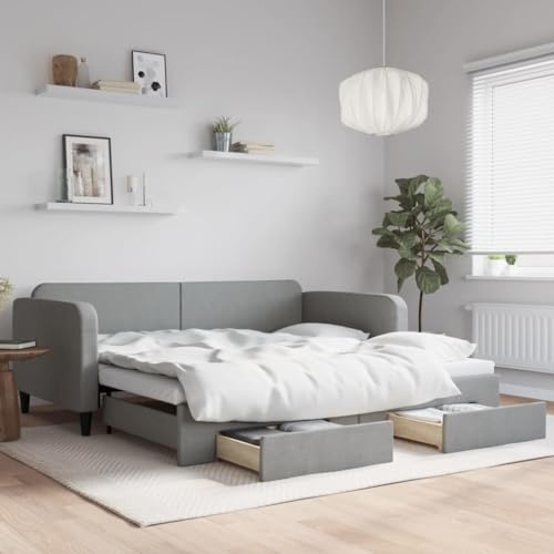 KOIECETA Tagesbett Ausziehbar mit Schubladen Hellgrau 100x200 cm Stoff