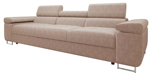 Mirjan24 Sofa Torezio Cord III mit Einstellbare Kopfstützen, Dreisitzer Polstersofa, Füße aus Metall Chrom, Sofagarnitur, Wohnlandschaft, Couchgarnitur (Poso 52)