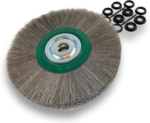 Kibros Lot 3 brosses circ. touret INOX fil souple Ø 300 mm 1 rang | Fil souple 0.20 mm ondulé, alésage 32 mm + réducteur bague 25/22/20/16/12 mm, meuleuse ponceuse affûteuse, décapage brossage.