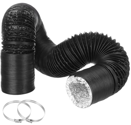 sourcing map Dryer Vent Hose 3 Inch 16 Ft Aluminum Flexible Air Ducting for Heating Cooling Ventilation and Exhaust with 2 Clamps, Black