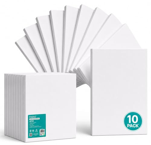 Exerz Tele Intelaiate 30x40cm 10pz, Tele per Pittura Artisti, 100% Cotone, Spessore 1,7 cm, 280 GSM, Bianche, Prive di Acidi, Grana Media, Ideali per Acrilici e Pittura a Olio