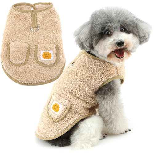 Zunea Hundepullover für Kleine Hunde Fleecepullover Mantel Winter Warm Welpenpullover mit D-Ring Weiche Flauschige Weste Jacken Kaltes Wetter Herbstkleidung Braun XS
