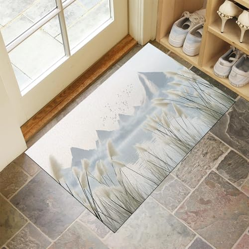 Indoor Door Mats - Non Slip Backing Doormat, Reed Mountain Lake Landscape Design Dirt Trapper Mat Absorbent Non-Slip Doormat For Entrance, Inside, Kitchen, Front Back Door, Pets And Garden Reed Moun