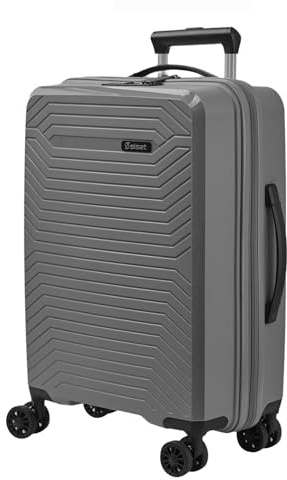 SISET Air Nova - Maleta de Cabina Expandible (55x40x23/26cm), Fabricada en Polipropileno, 4 Ruedas Dobles Silenciosas, Cerradura con Combinación TSA. (Pequeña), (52L), (2.7kg), (Gris).