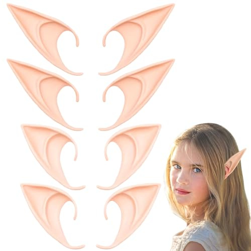 NOPKESV 4 Paar Weiche Elfenohren Latex für Kinder und Erwachsene Elfen-Cosplay Weihnachten Halloween Karneval Partydekorationen Zubehör Karneval Valentinstag
