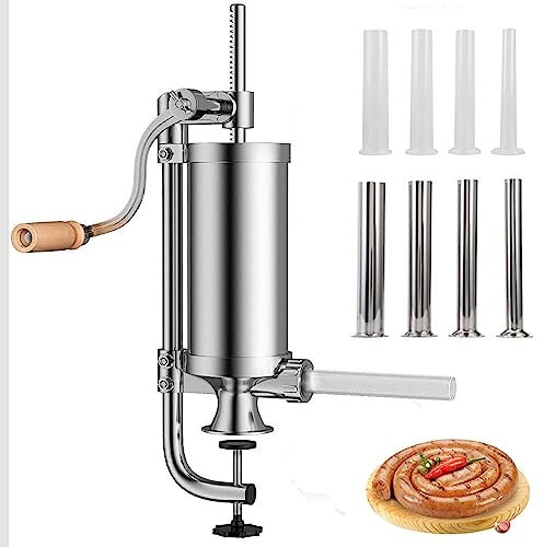 SaryEdge Insaccatrice Verticale per Salsicce da 6 libbre/3 Litri, in Acciaio Inossidabile, con Base a Ventosa e manovella Manuale, con 4 Tubi in Acciaio Inossidabile e 4 Tubi in p(