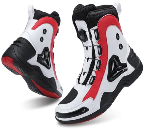 FHQGZT Motorradschuhe Herren Sommer Motorradstiefel Männer lässige atmungsaktive motorrad sneaker reissverschluß mit Schaltpolster, Rutschfeste Sohle Powersportschuhe (White,40 EU)