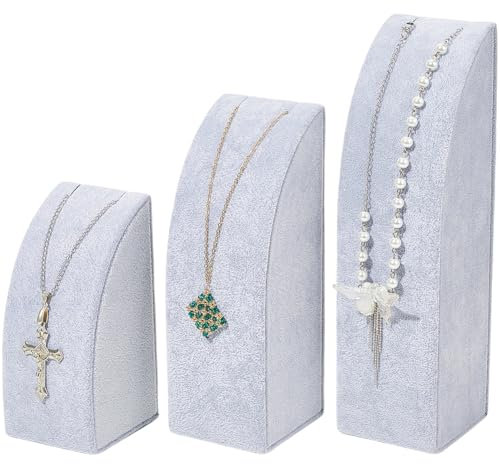 Beebeecraft Organizador de Collares Expositor de Joyas de Terciopelo con Forma de Medio Arco Vertical Cubierto de Madera para la Venta Cadena Colgante Estante para Collares Y Exhibiciones