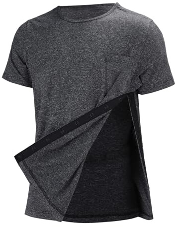 Chemise chirurgicale pour hommes - T-shirt post-opératoire pour épaule - Chirurgie des épaules - Récupération - Déchirable - Manches courtes - Entièrement ouvert sur le côté - Boutons à pression