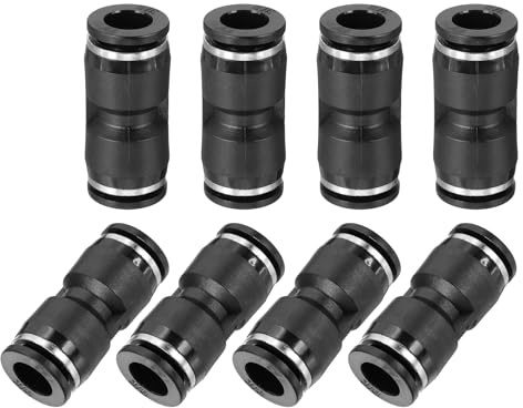 sourcing map 8 Pcs Push to Connect Fittings 3/8 Inch Tube OD Pneumatic Quick Connector Straight Union Tube Fitting for Water Oil Gas Air Hose Line Pipe, Black