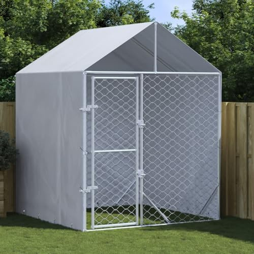 IKAYAA Recinto per Cani Gabbia per Cani da Esterno Box per Cani da Esterno Cuccia Cani da Esterno Tetto Gabbia Cani in Acciaio Zincato-2 x 2 x 2.5 m