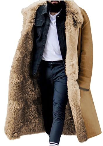 Herren Wollmantel Dickes Lange Winterjacke Warme Gefüttert Trenchcoat Winddichte Wintermantel Einreiher Fleecemantel Casual Oberbekleidung Thermo Fleece Plüschmantel Slim Fit Winter Mantel Übergröße