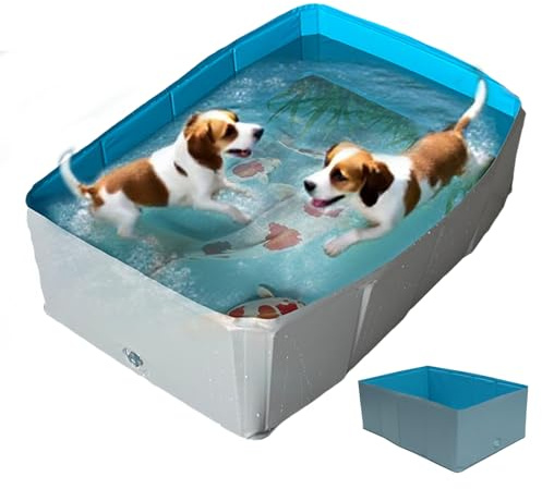 Doggie – Pataugeoire pliable en PVC pour chien, 64 x 34 x 21 cm, design multifonctionnel, piscine carrée pour animaux de compagnie pour extérieur, cour, camping, pelouse, jardin, jeux d'eau, bleu