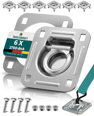 TRAILERKRAFT® Anhänger Zurrösen mit Gegenplatten inkl. Schrauben [6er Set] Robuste Zurrmulden | Zugkraft von 2700daN pro Zurrhaken | Langlebige Verzurrösen aus verzinktem Stahl