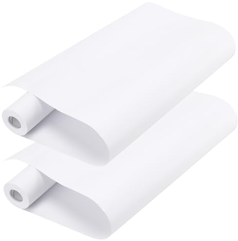 SYUTBOU 2 Stück 44cm x 25m Weiß Zeichenpapier Rolle, Weiße Papierrolle, Malpapier Rolle für Kunst, Malen und Zeichnen