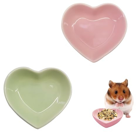 2 Hamster Food Bowls, Heart Shaped Ceramic Small Pet Feeding Dish for Hamsters, Hedgehogs, Guinea Pigs, Ideal for Cage Decoration and Daily Feeding