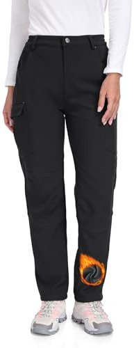 GymBrave Pantalon Randonnée Femme Hiver Imperméable Thermique Pantalon de Ski Softshell Travail Doublure Chaude pour Outdoor Trekking Noir L