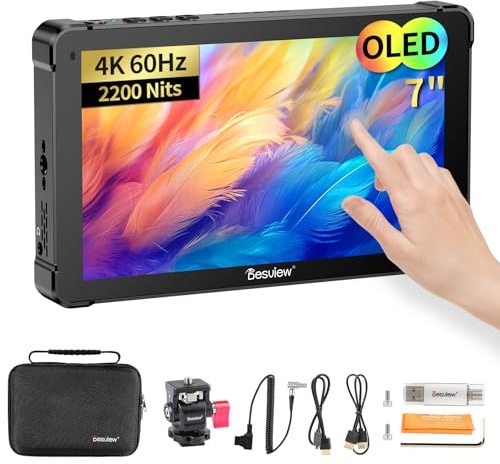 Desview OL7 Fotocamera Field Monitor 7 , 1200 nits OLED Touch Screen Fledmonitor 4K HDMI con 3D LUT HDR Forma d'onda Istogramma Peaking Focus Full Funzione per videocamera DSLR