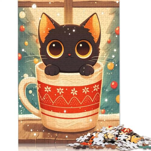 Puzzle 1000 pièces Chat dans Une Tasse à café, Puzzle pour Adultes, difficulté : Jeux relaxants, Jouet, Cadeau d'halloween, 1000 pièces (75 x 50 cm)