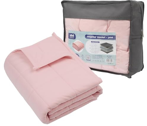 Harbour Housewares Couverture Lestée avec Sac de Rangement - 125 x 150cm - 4kg - Rose - 1x Lourd Adulte Coton Lit Couverture Jet avec des Perles de Verre | Construction à 7 Couches | Anxiété Thérapie