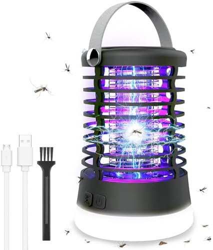 ROVLAK Insektenvernichter Elektrisch IP66 Wasserdicht 3 in 1 Mückenschutz Tragbare Mückenlampe LED Campinglampe USB Wiederaufladbar AKK für Mücken,Motten,Fliege,Spinnen