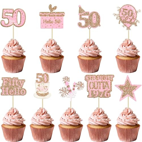 Gyufise 36Pcs Happy 50th Birthday Cupcake Toppers Glitter Rose Gold Fifty Straight Outta 1976 Cupcake Picks 50 Fabulous Cheers to 50 Years Cake Decorations for 50th Birthday Party Supplies