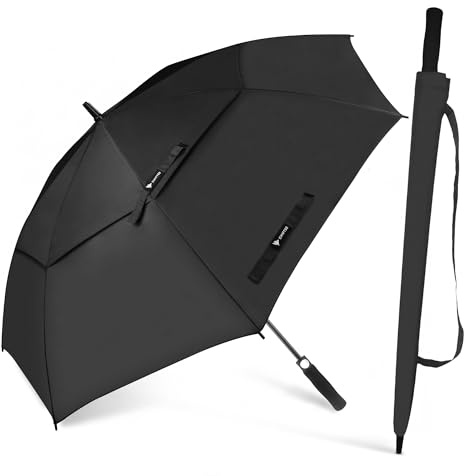 SWIFTEE 60 Inch Golf Umbrella – Automatic One Push Open, Windproof Double Layer Vented Canopy, 280T Waterproof Pongee, 8 Rib Fiberglass Frame, UV Protection, Golf Cart Compatible