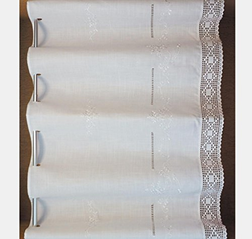 fashion and joy Scheibengardine 80x145 cm aus schöner Landhaus Serie Stickerei mit Häkelspitze in weiß Bistrogardine gehäkelt & Bestickt Country Chic Gardine Typ368
